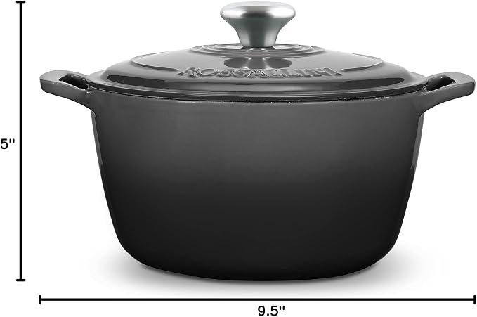 Signature Enameled Cast Iron Dutch Oven, Non-Stick Serving Pot with Tight Fitting Lid for Perfect Roasting, Baking, Sauteing, and Bread Making | 5.5Q (5.2L) - Oyster Grey