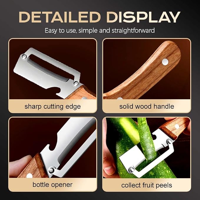 Multi-Functional Vegetable Peeler for Kitchen, 2026 New Stainless Steel Peeler with Wooden Handle and Bottle Opener, Kitchen Tool for Fruit Veggie Pumpkin, Gifts for Mom (Wood，1PC)