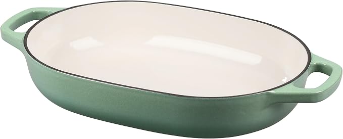 EDGING CASTING Enameled Cast Iron Oval Dutch Oven Pot with Lid, Dutch Oven for Sourdough Bread Baking, Bread Oven, Bread Dutch Oven, Oval Bread Pan, 7qt, Sage Green