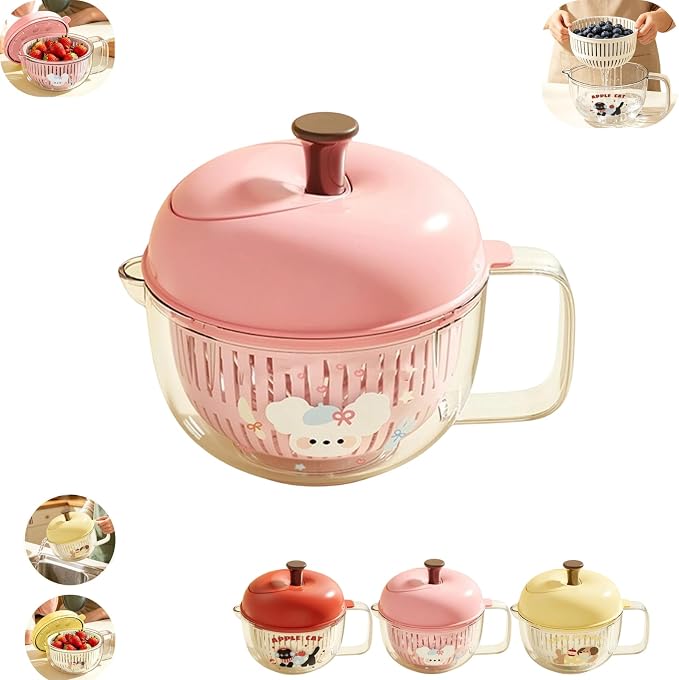 Salad Washer and Spinner with Bowl, Fruit and Vegetable Washer & Dryer, Vegetables Fruits Wash Bowl for Blueberries, Grapes & Cherry Tomatoes, Easy-Clean Kitchen Gadget for Greens (Pink)