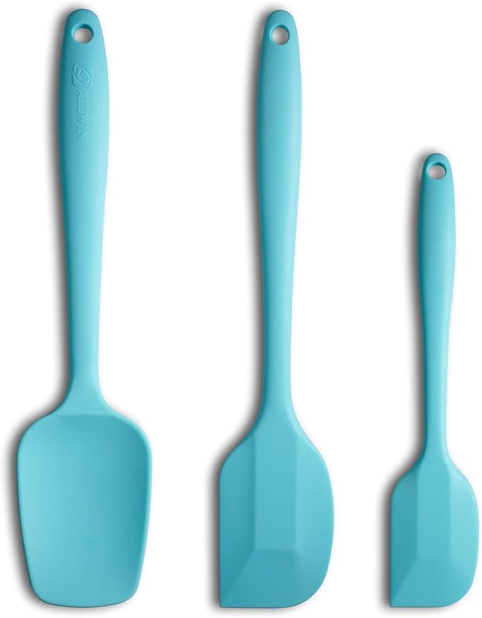 3-Piece Silicone Spatula Set, 600°F Heat Resistant, Light Blue | Stainless Steel Core, Silicone Rubber Spatulas for Nonstick Pans, Spatula, Spoonula and Mini Spatula for Cooking and Baking