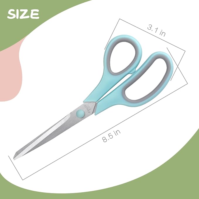 LONGKEY 8.5" Pastel Scissors 3-Pack, Ultra Sharp Stainless Steel, Gray | Soft Comfort-Grip Right/Left Hand