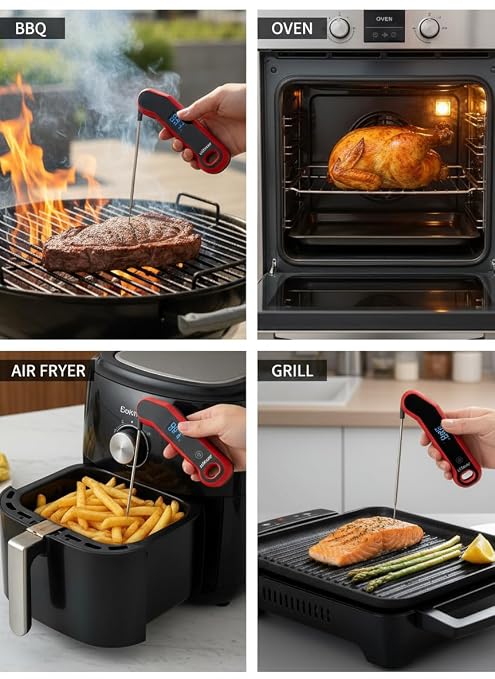 0.5 Sec Instant Read Meat Thermometer Digital with Auto Rotate Large LCD Display & Sleep Mode, ±0.5°F Accuracy, IP67 Waterproof Cooking Thermometer for BBQ Grill Smoker Candy