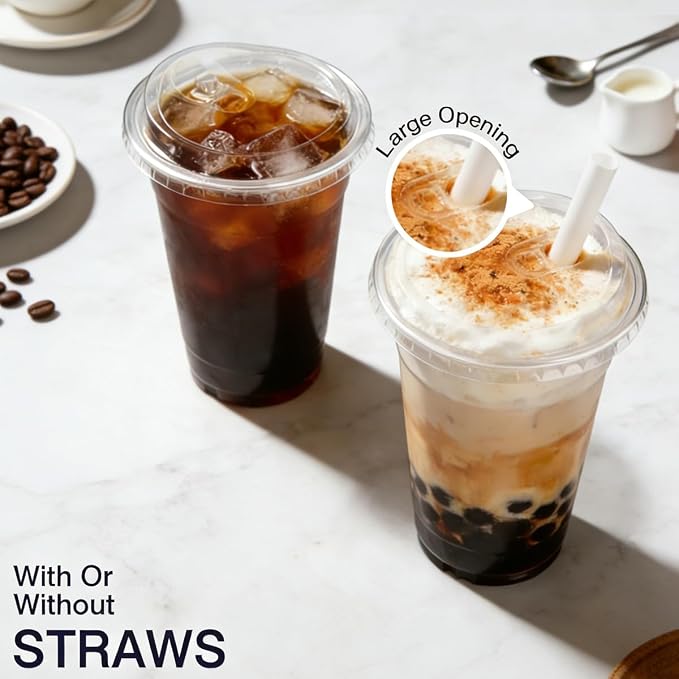 100 Pack 16 oz Clear Plastic Cups with Sip Lids for Iced Coffee Cold Drink | Disposable, To Go, Crystal, BPA-Free, Smoothie, Dirty Soda, Lemonade, Bar Accessories, Strawless, Leak Proof, Party, Bulk