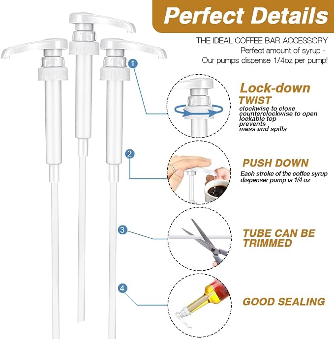 12 Pcs White Coffee Syrup Pump Compatible with 25.4Oz/750ml Bottles | Syrup Dispenser Pumps, Great for Home & Coffee Bar, Drinking Mixes, Tea, Beverage, Cocktails, Syrup Bottles, Plus Spoons