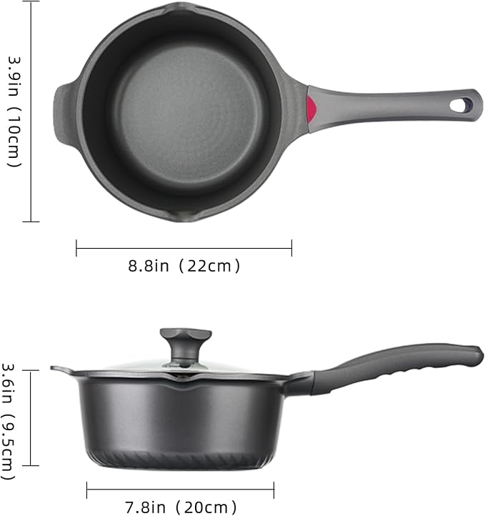 VINCHEF 4 Quart Nonstick Stockpot, Titanium Coated Saucepan with Lid, Scratch-Resistant Grey Pot, Stay Cool Handle, Induction Ready Deep Cooking Pot, PFAS & PFOA Free, Dishwasher Safe