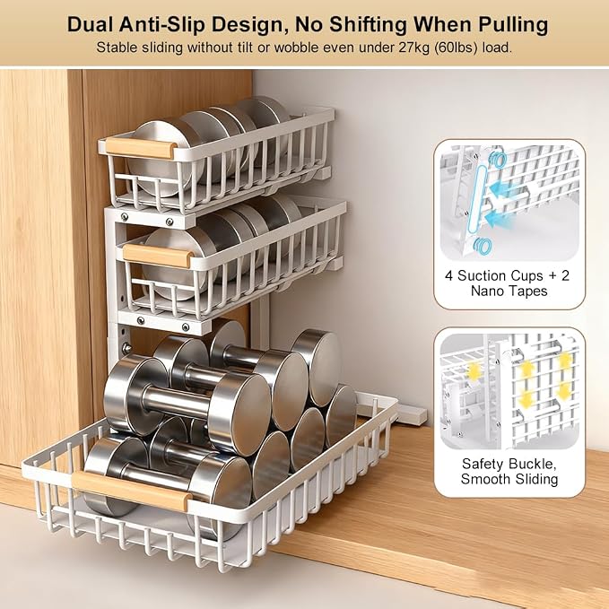 Under Sink Organizer, 3-tier Under Sink Storage Organizer Adjustable Height Easy Assembly Pull Out Cabinet Organizers Basket for Bathroom Kitchen Pantry Home Organization