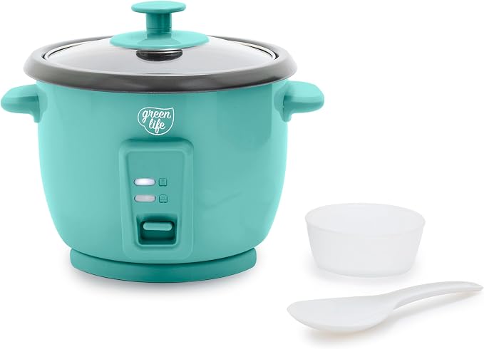 GreenLife Rice Cooker, 3-Cups Uncooked/6-Cups Cooked, Turquoise | PFAS-Free Ceramic Nonstick Removable Pot, One-Switch Design, Grains Multicooker, Keep Warm, Dishwasher Safe Parts, Easy Clean
