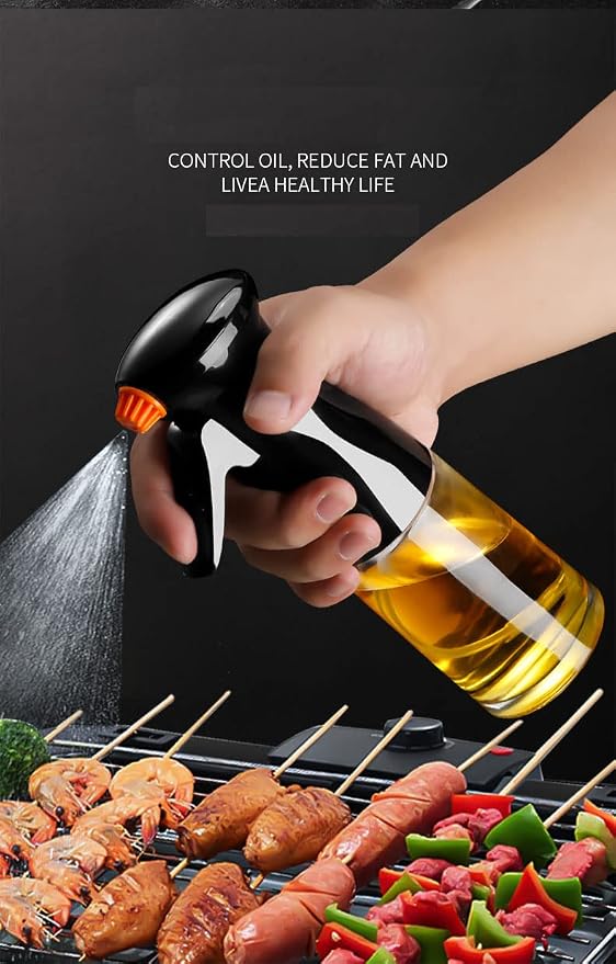 Glass Oil Sprayer, 7oz Olive Oil Mister, Food Grade Portable Refiilable Oil Vinegar Spritzer Sprayer Bottles for Air Fryer, Kitchen, Salad, Baking, BBQ, Frying(black)