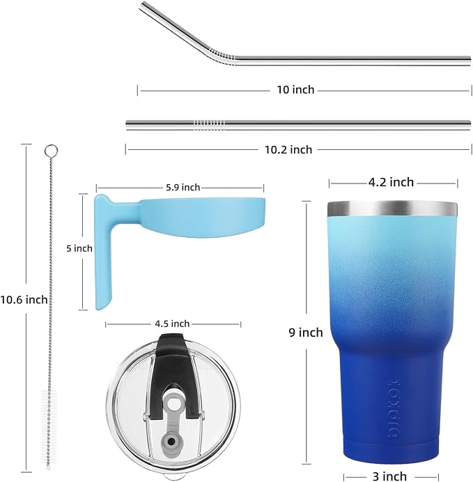 BJPKPK 40 oz Tumbler with Handle & Straw, Insulated Stainless Steel Mug | Double Wall Vacuum, Keeps Hot/Cold, Thermal Cup, BPA Free, Dishwasher Safe, Cupholder Fit, Coffee & Travel, Sky