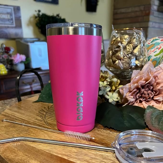 BJPKPK 20oz Coffee Tumbler with Lid & Straw, Insulated Stainless Steel Mug | Double Wall Vacuum, Keeps Hot/Cold, BPA Free, Leak Proof, Iced Coffee Cup Fit Car Holder, Travel & Beach, Turquoise