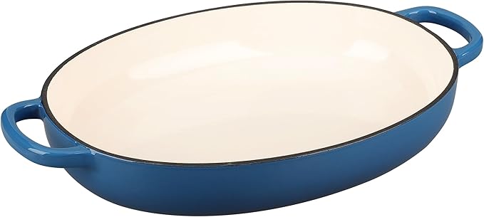 EDGING CASTING Enameled Oval Cast Iron Dutch Oven Pot with Lid, Bread Dutch Oven for Sourdough Bread Baking, Dutch Oven Bread, Bread Oven, 6QT, Lake Blue