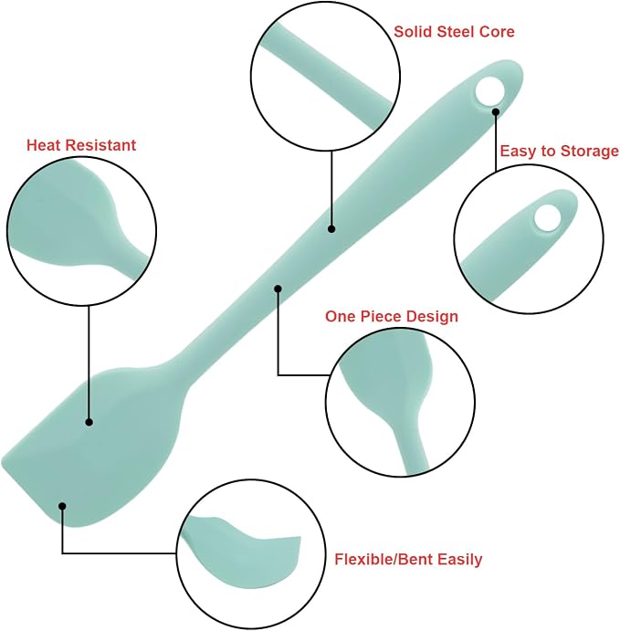 Silicone Spatulas Set, Rubber Spoon Spatula Heat Resistant Spoonula One Piece Design Seamless Spatula Non-Stick Scrapers Baking Mixing Tool (Light Green)