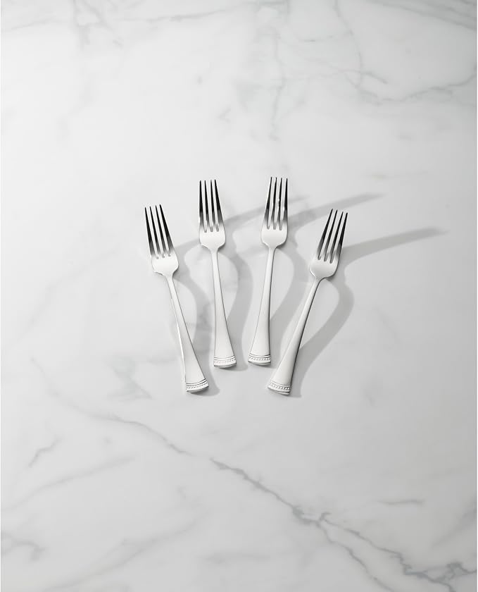 Lenox Portola Dinner Forks Silverware Set for 4, Flatware | mirror finish, dishwasher safe | classic design, entertaining, cutlery set, utensil set, 8.21 inch length