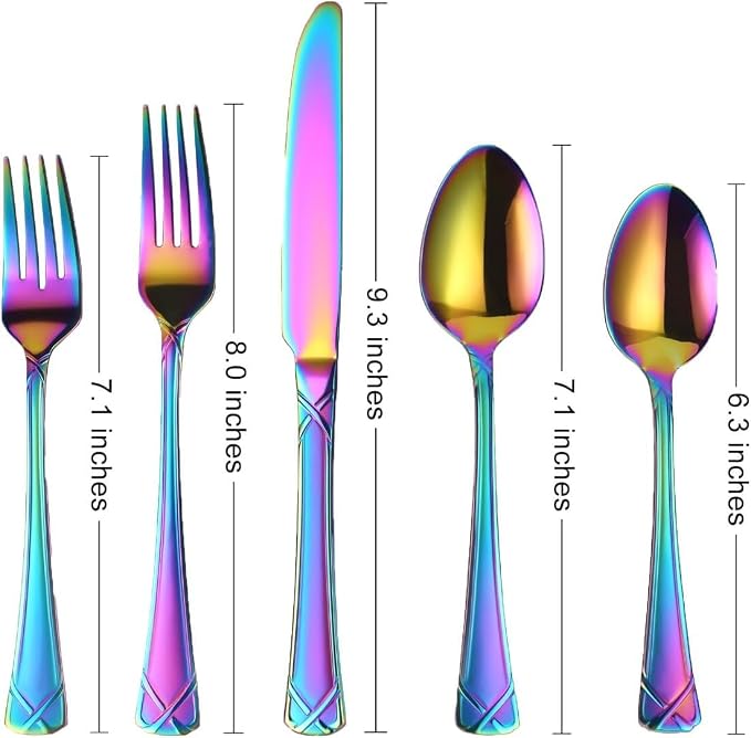 40-Piece Colorful Stainless Steel Flatware Set for 8, Rainbow Cutlery Set include Knives, Forks and Spoons, Vibrant Dishwasher Safe Silverware for Parties, Weddings & Family Dining