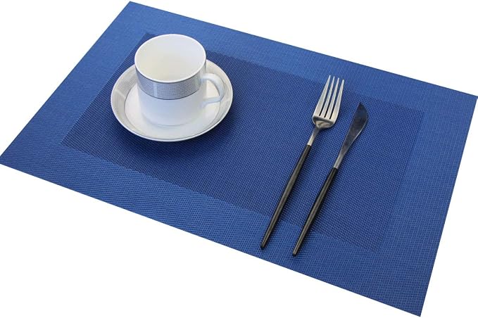 PIGCHCY Elegant Placemats Set of 6 and Table Runner Washable Vinyl Placemats Non-Slip Durable Table mats Sets (6 Placemats+1 Table Runner, Navy Blue)