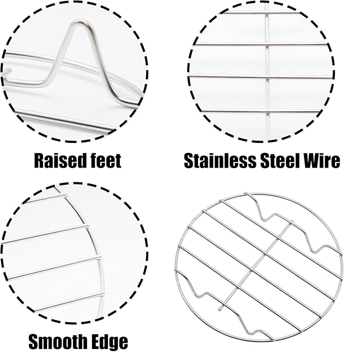 2 Pack Round Cooking Racks, 304 Stainless Steel Baking and Cooling Steaming Roasting Rack for Air Fryer Pot Pressure Cooker Canning(5.9 Inch)