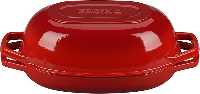 EDGING CASTING Enameled Cast Iron Oval Dutch Oven Pot with Lid, Dutch Oven for Sourdough Bread Baking, Bread Oven, Bread Dutch Oven, Oval Bread Pan, 5qt, Red
