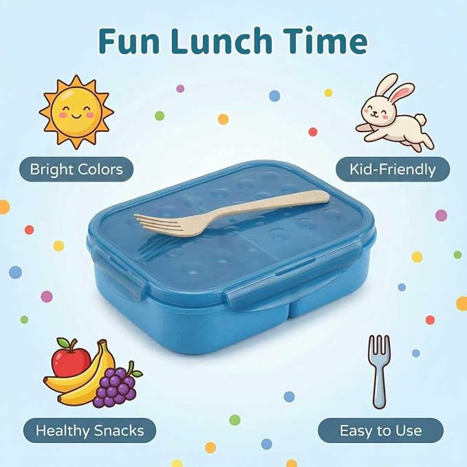 MISS BIG® Bento Lunch Box for Kids, 1150ml, 3 Compartments, Nile Blue | Nile blue kids bento box for school lunch, daycare food, snack portions, picnic, and travel meals.