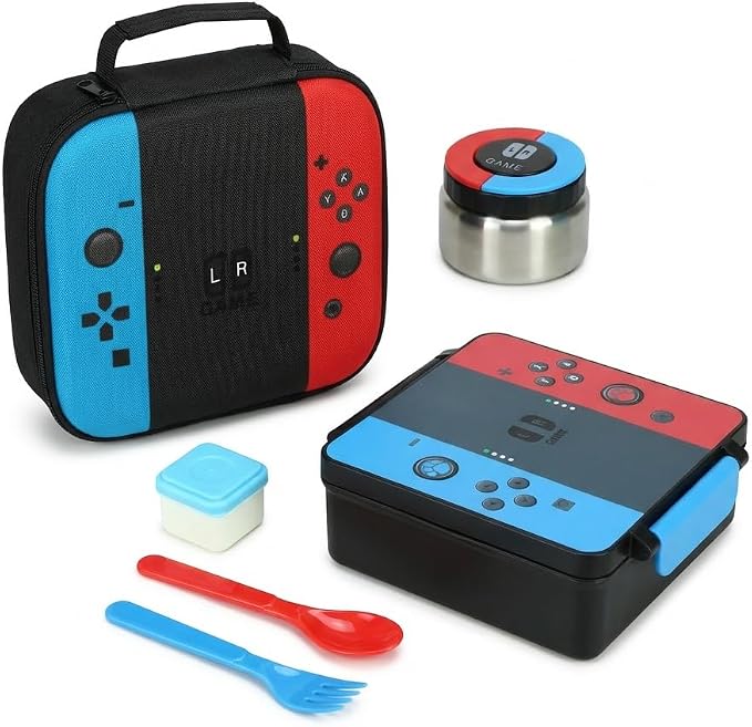 Bento Lunch Box for boys,60 OZ Insulated Bento Lunch Box with 8OZ Leakproof Leak Proof Thermos Food Jar, 3-4 Compartments Bento Box for School, BPA-Free Dishwasher Safe (Blue Red-Lunch Bag)