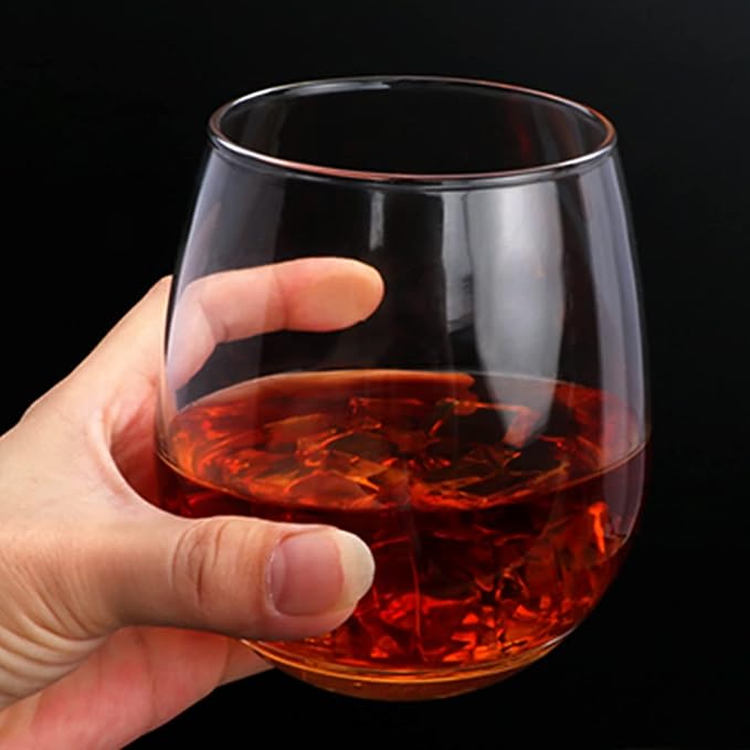 Stemless Wine Glasses Set of 12,16 OZ Stemless Wine Glass Cups | Clear Christmas Red Wine Glassware, White Wine Glass Tumblers, Elegant Crystal Bourbon Glasses, Water Cups, Wine, Whiskey