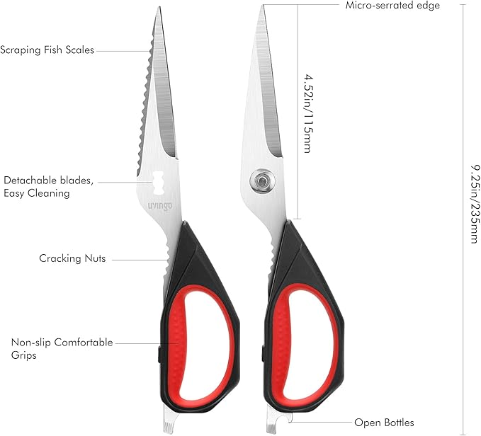 LIVINGO Kitchen Scissors, 2 Pack 9.25" Utility All Purpose Poultry Shears Heavy Duty Dishwasher Safe, Come Apart Sharp Stainless Steel Cooking Food Scissors for Cutting Meat, Chicken, Vegetable, Fish | Heavy Duty Stainless Steel, Come Apart Design, Dis...