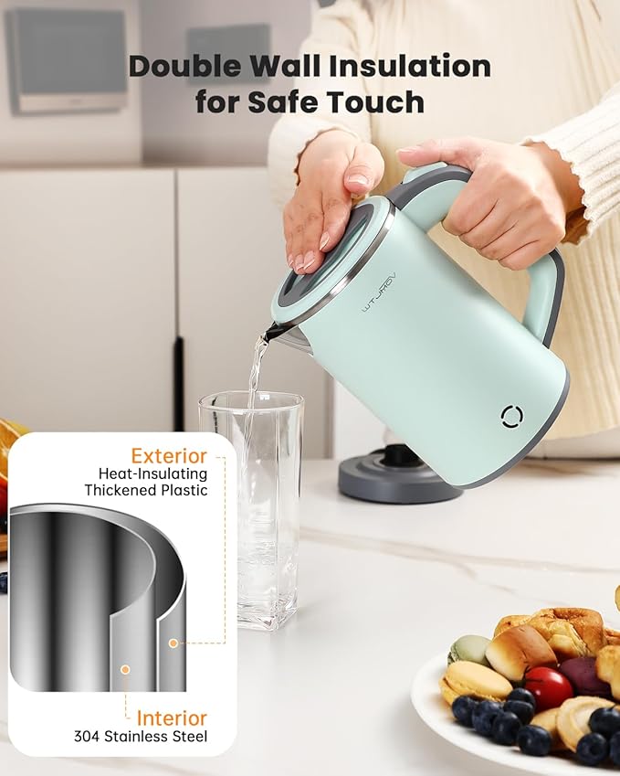 WTJMOV Small Electric Kettle Stainless Steel, 0.8L Portable Tea Kettle Auto Shut-off, Low Power Hot Water Kettle for Camping, Travel, Office and More