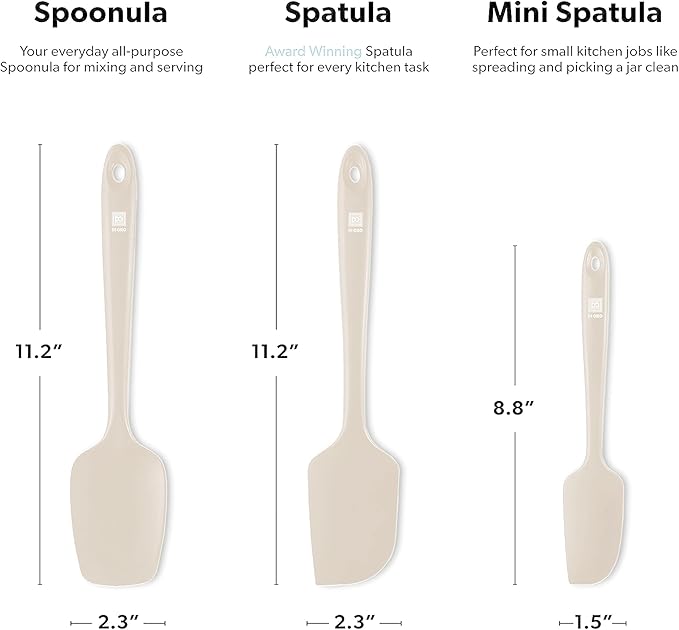 DI ORO Silicone Spatula Set - 600F Heat Resistant, 3-Pc Clay | Rubber scraper won't scratch nonstick pans; For baking, cooking, mixing, and frosting; BPA-free and dishwasher safe
