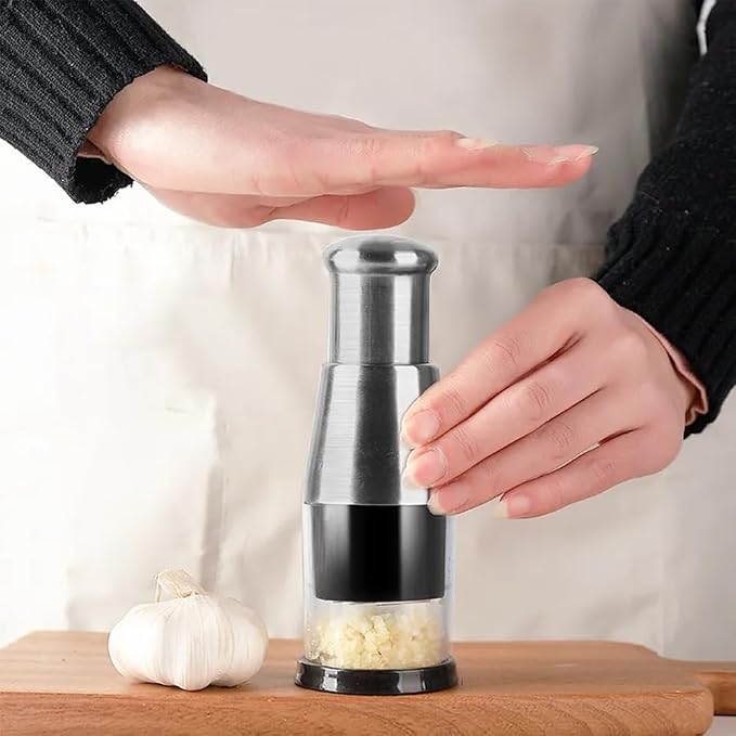 Manual Food Chopper, Compact Mini Dicer Stainless Steel Pressed Garlic Chopper, Functional Manual Garlic Press for Mincing Chopper Potato, Slicing Peppers and Onions