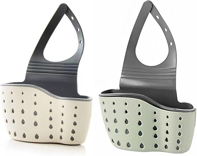 Kitchen sink storage shelf, hanging sink organizer, adjustable, removable, with drainage holes for easy drying (2 Pack)