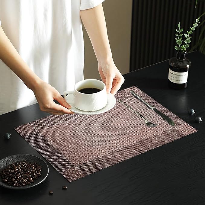 Vinyl Placemats Heat-Resistant Table Mats Washable Easy Clean Plastic Placemats for Dining Table Set of 4 (Brown)