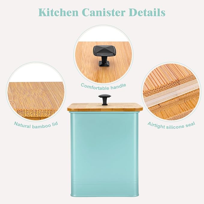 Kitchen Canisters Set of 3, Metal Flour Sugar Storage Containers with Airtight Lids-Canisters Sets for Kitchen with Customizable Chalkboard Labels & Marker Pen-Spice, Coffee Storage Jars(Blue)
