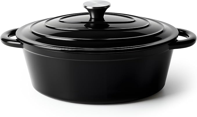 Oval Dutch Oven for Bread Baking, 4.5 Quart Non Stick Enameled Cast Iron Dutch Oven Pot with Lid, Oven Safe Oval Casserole with Lid up to 500°F for Baking, Braising, Stews, Roasting (Black)