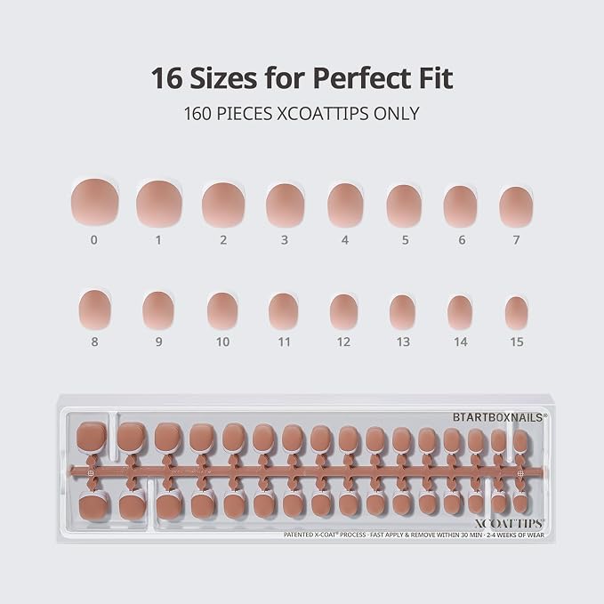 BTArtboxnails XCOATTIPS White French Tip Press On Nails, XXS Squoval, Brown | Lamp-Curable, 4-Week Wear, Natural Nail Look, Salon Quality Value at Home, Easy-to-Apply for Beginners, 160ct Nail Tips Only