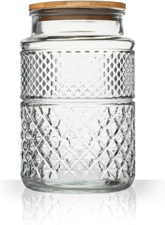 Large Glass Storage Jar, 60 FL OZ Glass Food Storage Containers with Bamboo Lid, Kitchen Laundry Room Organization Jar for Cookies Coffee Flour Sugar Laundry Pods Detergent Airtight Glass Jars | Kitchen Pantry Thick Glass Container for Flour Sugar Cook...