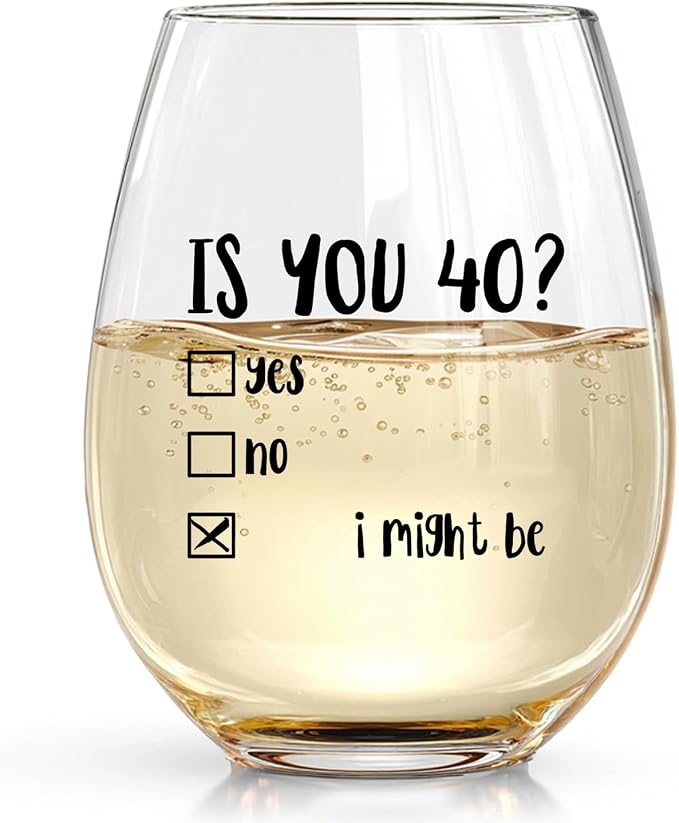 LANBAIHE Funny 40th Birthday Gifts for Women Men- 40th Birthday Wine Glass Gift Ideas for Wife, Husband, Mom, Dad, Sister, Aunt, Coworkers,40Year Party Supplies Decor for Him Her (Clear-40th)