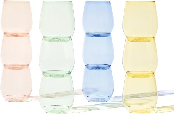 TOSSWARE POP 14oz Vino - Color Series SET OF 12, Premium Quality, Recyclable, Unbreakable & Crystal Clear Plastic Wine Glasses