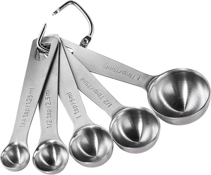U-Taste 18/8 Stainless Steel Measuring Spoons Set of 5, Teaspoon Tablespoon | Kitchen Metal Measure Set, Metric & US Measurements, 1/4tsp, 1/2tsp, 1tsp, 1/2tbsp, 1tbsp for Dry & Liquid Ingredients