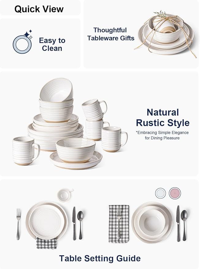 LE TAUCI Ceramic Dinnerware Sets for 4, 16 Piece Kitchen Dish Set with Mugs, Plates and Bowls Sets, Chip Resistant, Microwave & Dishwasher Safe, Arctic White (8"&10" Plate, 28oz Bowl, 12oz Mug)