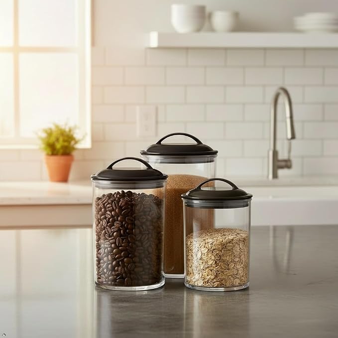 Food Storage Containers, BPA Free Airtight Canisters for Cereal, Pasta, Sugar, Coffee, Flour, Cookies, Loose Tea, for Kitchen Organization by Reston Lloyd, Set of 3, Charcoal Gray