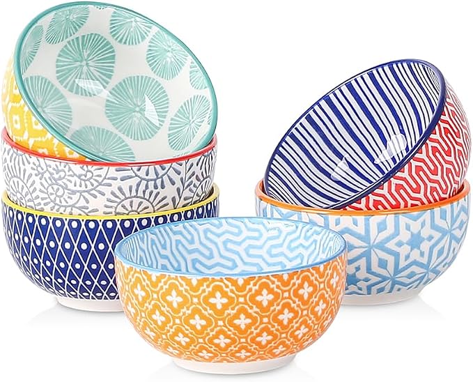 Selamica Ceramic 4 OZ Dipping Bowls Set of 6, Assorted Colors | 3.5 Inch Mini Bowl for Dipping, Side Dishes, Microwave Dishwasher Safe