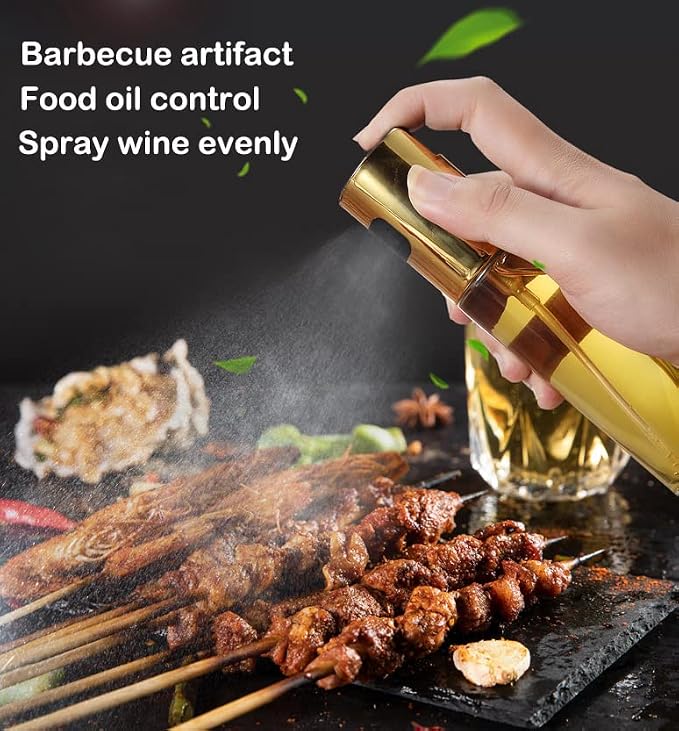 AKOAK 1 Count Cooking Oil Sprayer, 100ml Olive Oil Dispenser, Food Grade Clear Glass Spray Bottle, for Barbecue/Salad/Kitchen Baking (Gold)