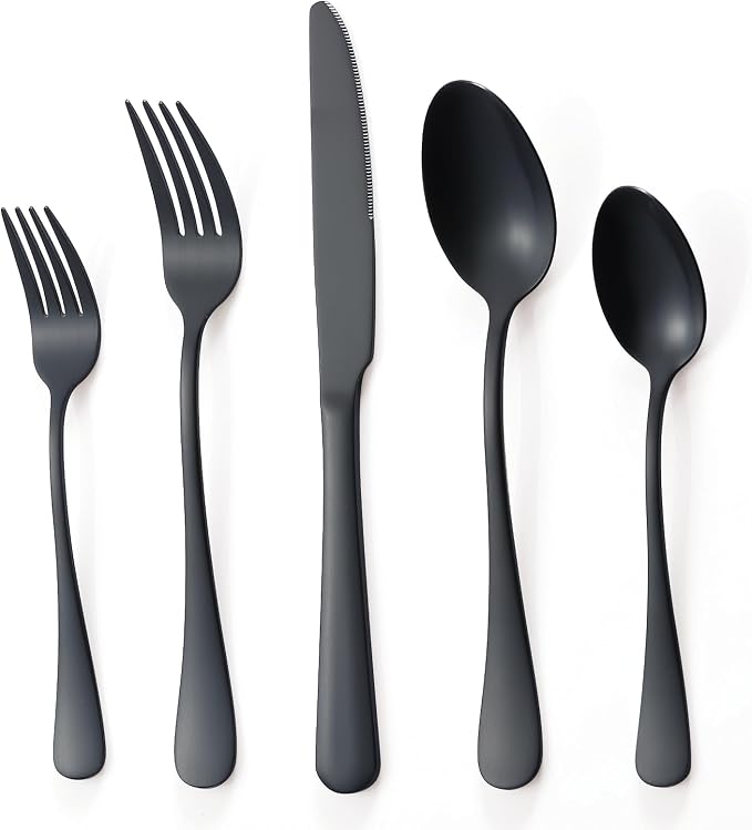 Matte Black Silverware Set for 4, Flatware Cutlery Set 20 Piece | Premium Stainless Steel Tableware Set, Include Knife Fork and Spoon, Mirror Polished, Ready for Any Dinner or Weddings