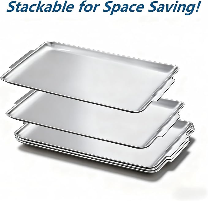 16.3" x 11" Large Serving Platters Set of 2, Stainless Steel Heavy-Duty Large Serving Trays, Silver Rectangular Plates for Food, Fruit, Party, Wedding, Christmas, Chip and Scratch Resistant