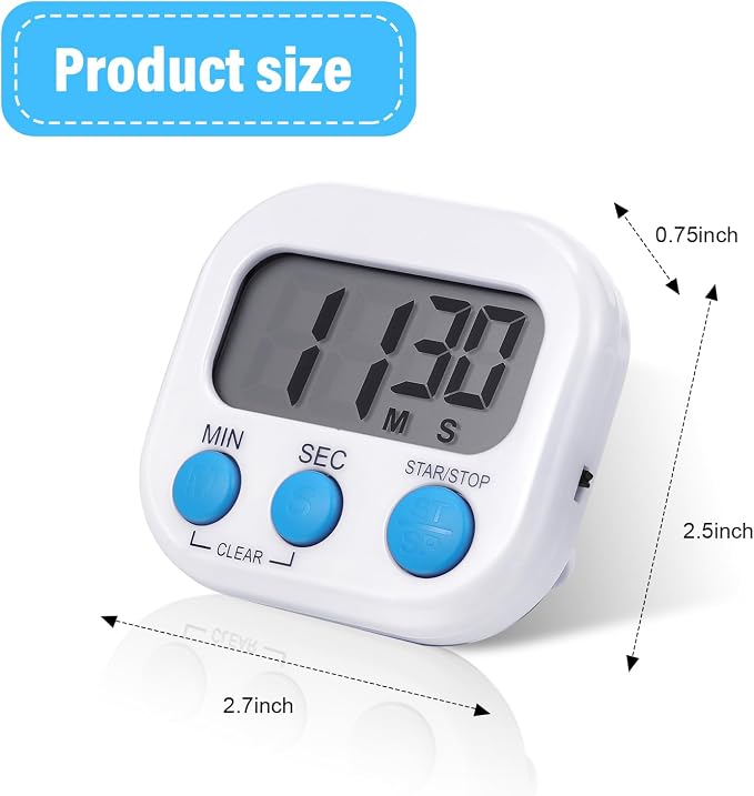 Weewooday 12 Pcs Digital Kitchen Magnetic Timer Bulk Classroom Count up Countdown Egg Timer Cute Desk Stopwatch for Back to School Teacher Kids Cooking Office(White,Stylish Style)