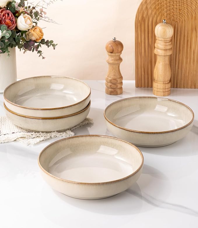 GBhome 8.75'' Large Pasta Bowls, 38oz Stoneware Pasta Serving Bowls Set of 4