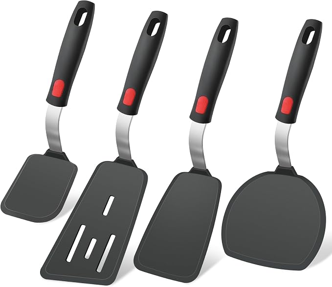 4Pcs Silicone Spatula Turner Set, Heat Resistant Silicone Spatula for Nonstick Cookware, BPA Free Kitchen Cooking Utensils Set, Flexible Spatula Turner for Flipping Eggs, Burger, Fish, Pancake
