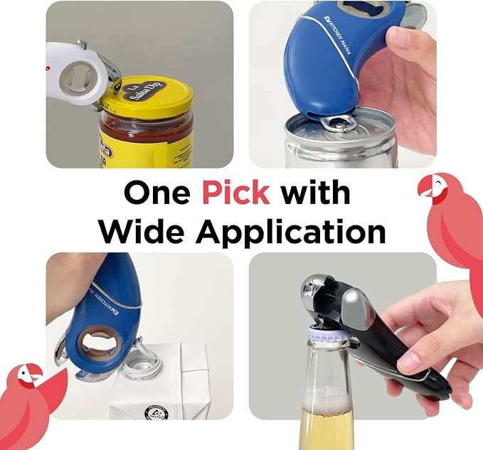 Kitchen Mama Epic One Multifunction Opener, Red | Magnetic Bottle Opener, Beer Soda Opener, Effortless Jar Lid Opener, For Seniors and Elderly with Weak Hands and Arthritis
