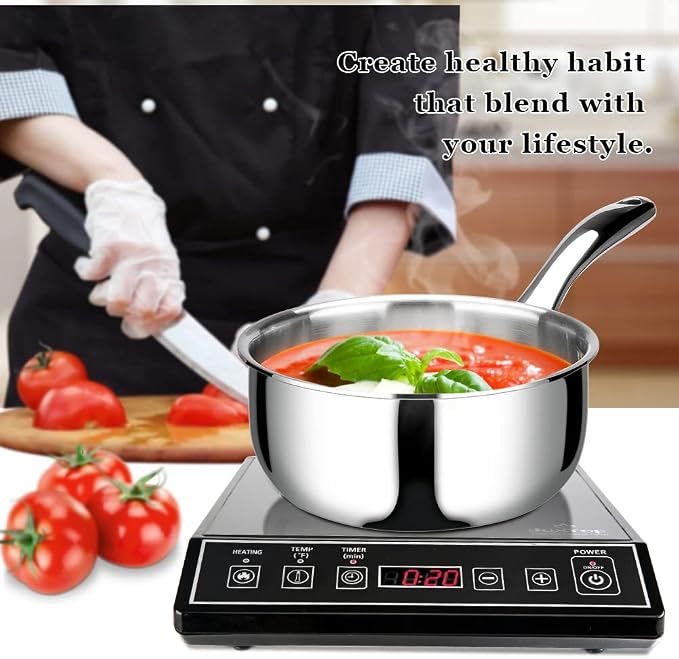 Duxtop Tri-Ply Stainless Steel Saucepan with Lid, 3 Qt Induction Pot | Whole Clad Saucier Pan, Dishwasher and Oven Safe, Stay-Cool Handle