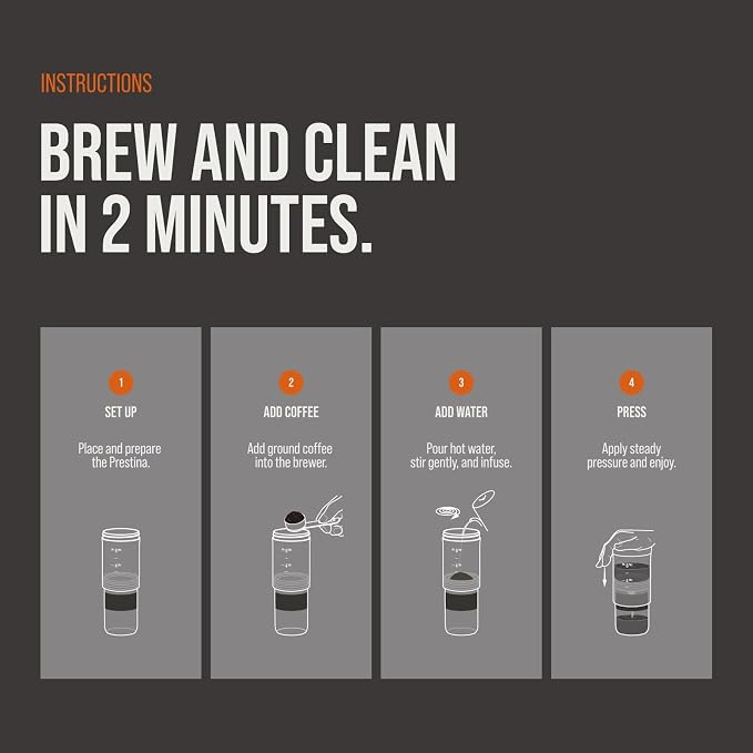 WACACO Prestina French Press Coffee Maker, Allin-one, Coal Black | Built-in stainless steel filter, Patented Cup-press Mechanism, Duck Valve Flow System, Cafetiere for Outdoor, 240ml